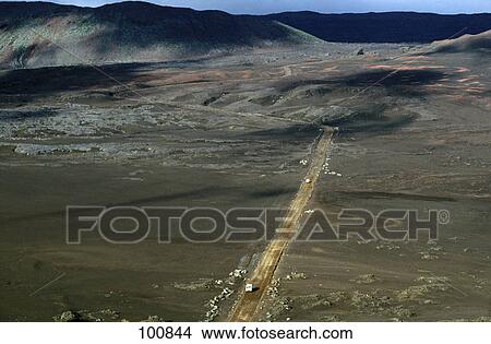 Aerial view of vehicles on road on landscape, Plaine De Sables, Reunion Island, France View Large Photo Image Picture - Aerial view of vehicles on road on landscape, Plaine De Sables, Reunion Island, France . Fotosearch