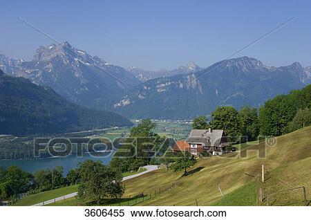Amden with Walensee and Glarner Alps, Switzerland View Large Photo Image Stock Photography - Amden with Walensee and Glarner Alps, Switzerland . Fotosearch