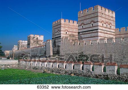 Ancient walls against blue sky, Walls of Constantinople, Istanbul, Turkey View Large Photo Image Stock Image - Ancient walls against blue sky, Walls of Constantinople, Istanbul, Turkey . Fotosearch