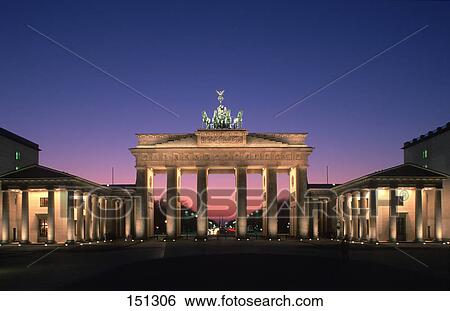 Archway lit up at night, Brandenburg Gate, Pariser Platz, Berlin, Germany View Large Photo Image Stock Photograph - Archway lit up at night, Brandenburg Gate, Pariser Platz, Berlin, Germany . Fotosearch