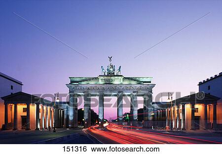 Archway lit up at night, Brandenburg Gate, Pariser Platz, Berlin, Germany View Large Photo Image Stock Photograph - Archway lit up at night, Brandenburg Gate, Pariser Platz, Berlin, Germany . Fotosearch