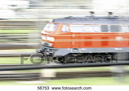 Blurred view of train engine on track, Germany View Large Photo Image Stock Image - Blurred view of train engine on track, Germany . Fotosearch