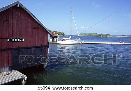 Boat near pier, Aland Island, Sweden View Large Photo Image Picture - Boat near pier, Aland Island, Sweden . Fotosearch