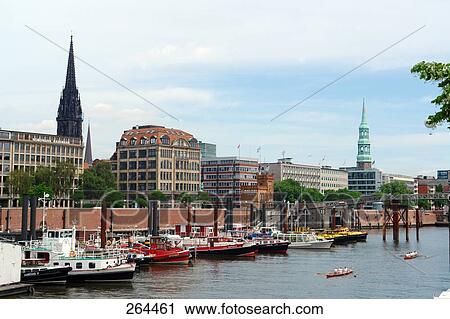Boats at harbor, Hamburg Harbour, Hamburg, Germany View Large Photo Image Stock Image - Boats at harbor, Hamburg Harbour, Hamburg, Germany . Fotosearch