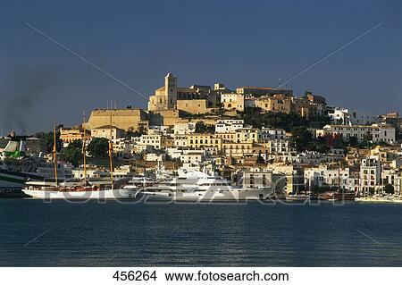 Picture - Boats moored at harbor, Balearic Islands, Spain . Fotosearch