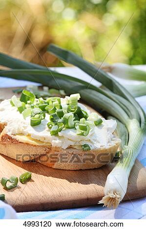 Bread with cream cheese and chive and green onion View Large Photo Image Stock Image - Bread with cream cheese and chive and green onion . Fotosearch