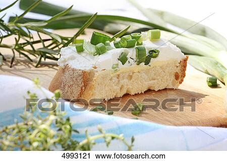 Bread with cream cheese and chive View Large Photo Image Stock Image - Bread with cream cheese and chive . Fotosearch