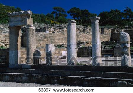 Stock Photo - Broken columns at old ruins of building, Rhodes, Dodecanese Islands, Greece . Fotosearch