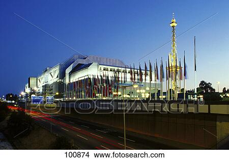 Building on roadside lit up at dusk, Berlin, Germany View Large Photo Image Picture - Building on roadside lit up at dusk, Berlin, Germany . Fotosearch