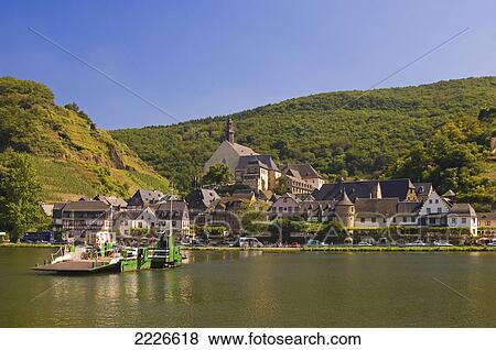 Stock Photo - Buildings at riverside, Moselle River, Beilstein, Rhineland-Palatinate, Germany . Fotosearch