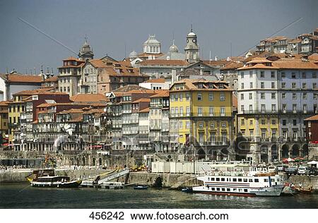 Stock Image - Buildings at waterfront, Porto, Portugal . Fotosearch