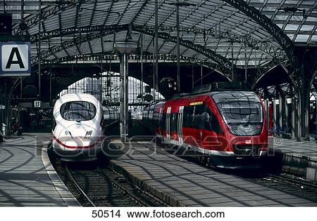 Picture - Bullet trains at station . Fotosearch