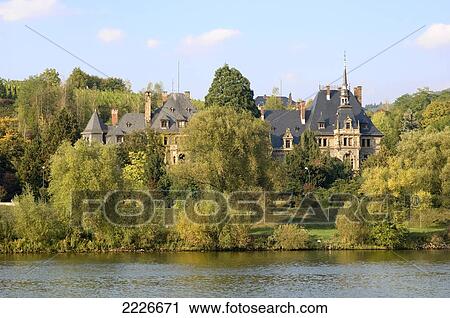 Stock Image - Castle on riverside, Schloss Lieser Castle, Germany . Fotosearch