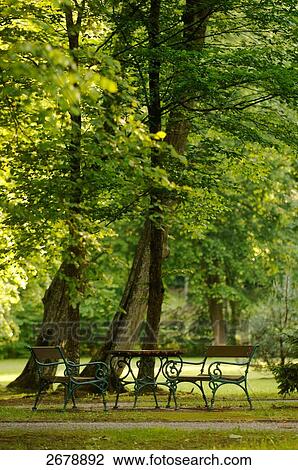 Chairs and table in spa garden, Burgenland, Austria View Large Photo Image Stock Image - Chairs and table in spa garden, Burgenland, Austria . Fotosearch