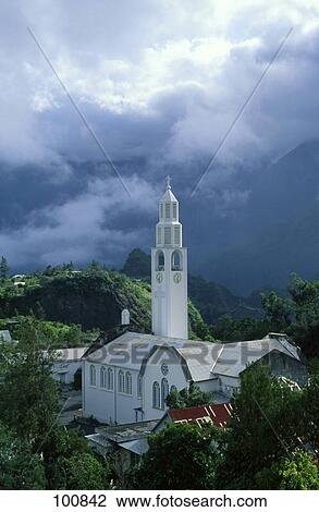 Church on hill, Cilaos, Reunion Island, France View Large Photo Image Stock Image - Church on hill, Cilaos, Reunion Island, France . Fotosearch