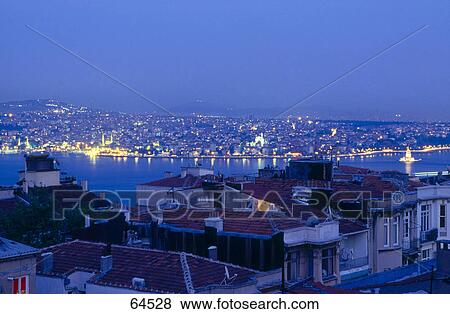 Stock Photo - City lit up at night, Turkey, Istanbul . Fotosearch