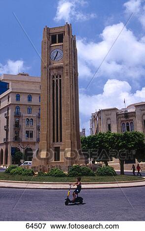 Clock tower in city, Beirut, Lebanon  View Large Photo Image Stock Photo - Clock tower in city, Beirut, Lebanon . Fotosearch