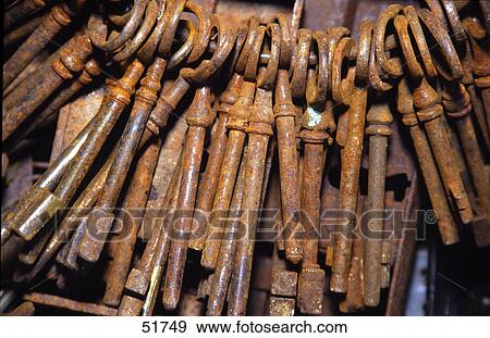 Stock Photo - Close-up of bunch of rusted keys . Fotosearch