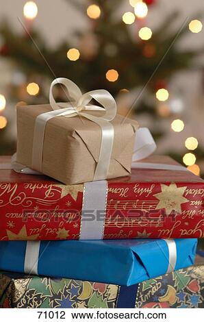 Stock Image - Close-up of Christmas presents . Fotosearch