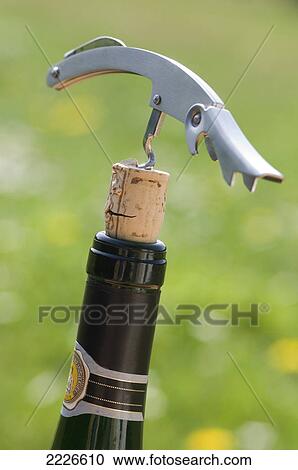 Close-up of corkscrew and bottle of wine View Large Photo Image Stock Image - Close-up of corkscrew and bottle of wine . Fotosearch