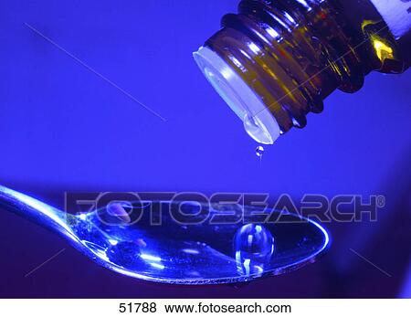 Stock Photo - Close-up of medicine being poured into spoon . Fotosearch