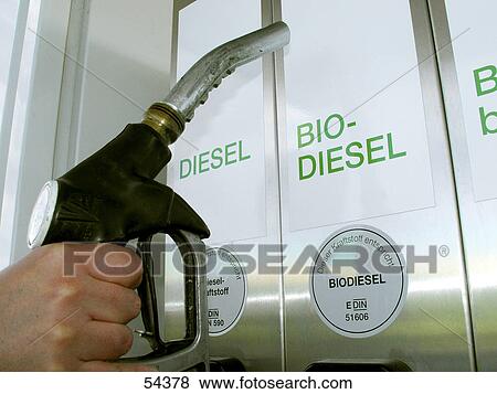 Stock Photo - Close-up of person holding gasoline pump nozzle . Fotosearch