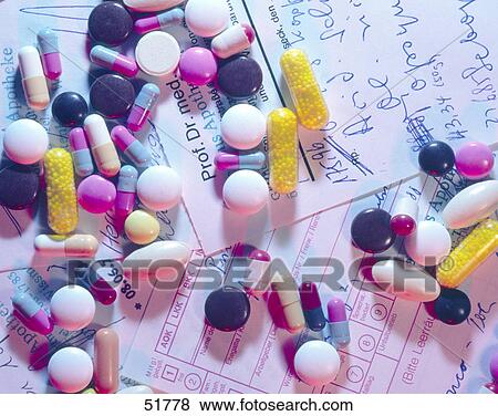 Stock Photo - Close-up of pills on prescription . Fotosearch