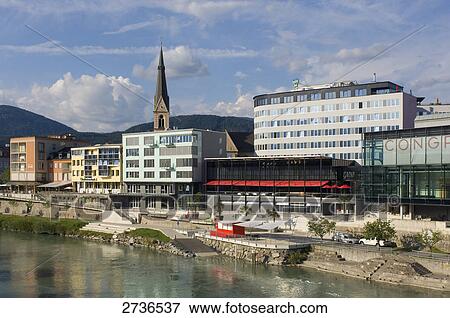 Stock Photo - Conference center at waterfront, Villach, Kaernten, Austria . Fotosearch