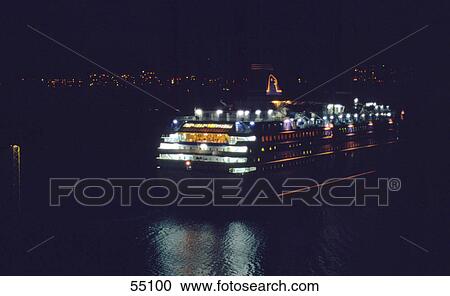 Cruise ship in sea at night, Travemuende, Germany View Large Photo Image Stock Image - Cruise ship in sea at night, Travemuende, Germany . Fotosearch