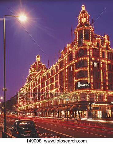 Department store lit up at dusk, City of Westminster, London, England View Large Photo Image Stock Photo - Department store lit up at dusk, City of Westminster, London, England . Fotosearch