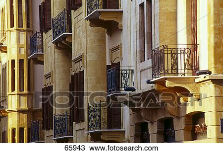 Stock Image - Empty balconies of houses, Beirut, Lebanon . Fotosearch