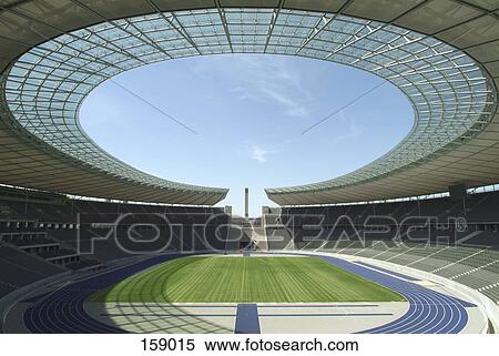 Stock Photography - Empty soccer stadium, Olympic Stadium, Berlin, Germany . Fotosearch