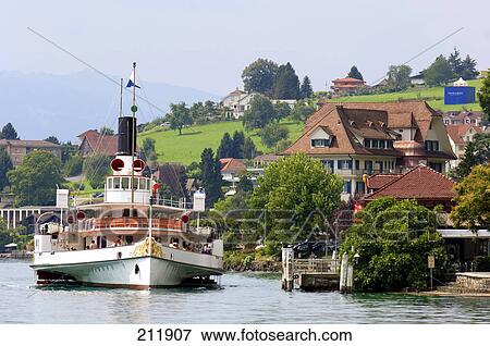 Excursion boat on Vierwaldstaetter Lake, Suisse View Large Photo Image Stock Photo - Excursion boat on Vierwaldstaetter Lake, Suisse . Fotosearch