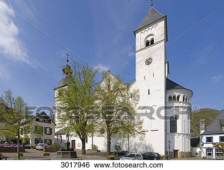 Exterior view of the St. Castor Abbey Church, Treis-Karden, Rhineland-Palatinate, Germany View Large Photo Image Stock Photograph - Exterior view of the St. Castor Abbey Church, Treis-Karden, Rhineland-Palatinate, Germany . Fotosearch
