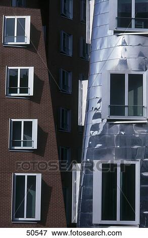 Stock Photo - Facade of office buildings, Neuer Zollhof, Dusseldorf, North Rhine-Westphalia, Germany . Fotosearch