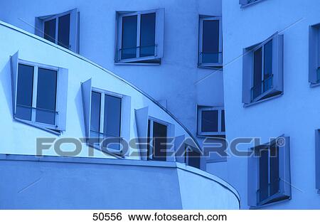 Stock Photograph - Facade of office buildings, Neuer Zollhof, Dusseldorf, North Rhine-Westphalia, Germany . Fotosearch