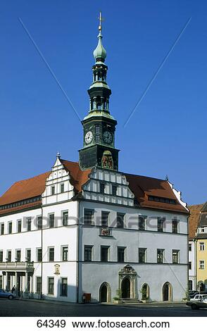Facade of town hall, Pirna, Saechsische Schweiz-Osterzgebirge, Saxony, Germany View Large Photo Image Stock Photo - Facade of town hall, Pirna, Saechsische Schweiz-Osterzgebirge, Saxony, Germany . Fotosearch