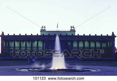 Fountain in front of museum at dusk, Altes Museum, Lustgarten, Berlin, Germany View Large Photo Image Stock Image - Fountain in front of museum at dusk, Altes Museum, Lustgarten, Berlin, Germany . Fotosearch