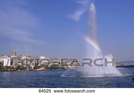 Stock Photography - Fountain in inlet, Golden Horn, Bosporus, Istanbul, Turkey . Fotosearch