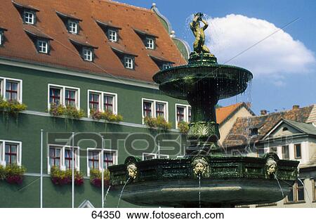 Fountain near town hall, Rudolstadt, Thuringia, Germany View Large Photo Image Stock Image - Fountain near town hall, Rudolstadt, Thuringia, Germany . Fotosearch