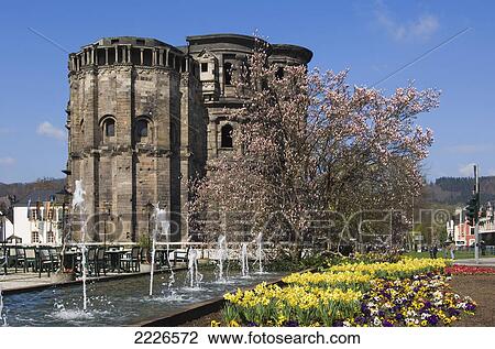 Fountains in front of ancient towers, Rhineland-Palatinate, Germany View Large Photo Image Stock Image - Fountains in front of ancient towers, Rhineland-Palatinate, Germany . Fotosearch