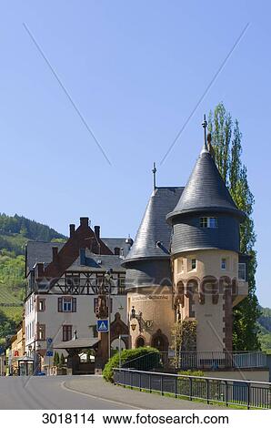 Gate to Moselle bridge, Traben-Trarbach, Rhineland-Palatinate, Germany View Large Photo Image Picture - Gate to Moselle bridge, Traben-Trarbach, Rhineland-Palatinate, Germany . Fotosearch