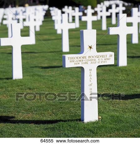 General Roosevelt's Grave in cemetery, France View Large Photo Image Stock Photography - General Roosevelt's Grave in cemetery, France . Fotosearch
