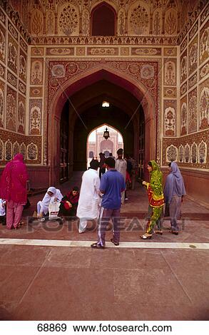 Stock Photo - Group of people at mosque hallway, Badshahi Masjid, Lahore, Pakistan . Fotosearch