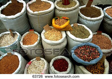 High angle view of beans and spice sacks, Tunisia View Large Photo Image Stock Photograph - High angle view of beans and spice sacks, Tunisia . Fotosearch