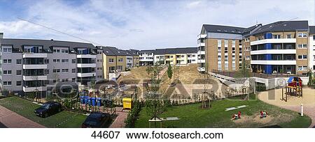 Stock Photo - High angle view of buildings in city, Germany . Fotosearch