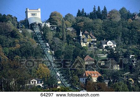 Stock Photo - High angle view of cable railway, Dresden, Saxony, Germany . Fotosearch