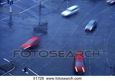 Stock Photo - High angle view of cars on road . Fotosearch