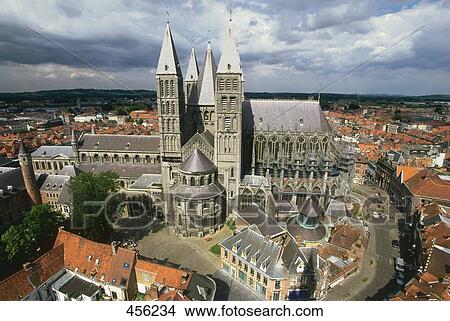 High angle view of cathedral in town, Notre Dame, Hainaut, Belgium View Large Photo Image Picture - High angle view of cathedral in town, Notre Dame, Hainaut, Belgium . Fotosearch