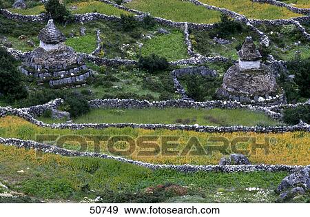 Stock Photo - High angle view of cemetery in village, Phortse, Khumbu, Nepal . Fotosearch